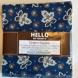 5” Charm Square Pack Hello My Name Is Robert Kaufman Fabrics 5 in Blue Brown 42
